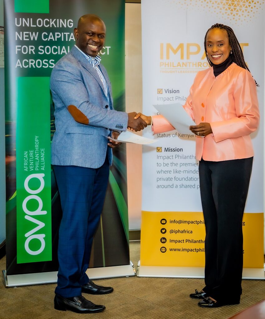 Ms Patricia Mugambi-Ndegwa, Head of Secretariat at Impact Philanthropy Africa and Dr Frank Aswani, CEO of AVPA sign partnership agreement