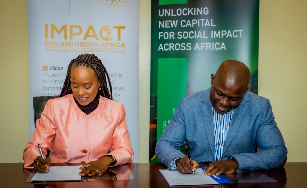 Ms Patricia Mugambi-Ndegwa, Head of Secretariat at Impact Philanthropy Africa and Dr Frank Aswani, CEO of AVPA sign partnership agreement